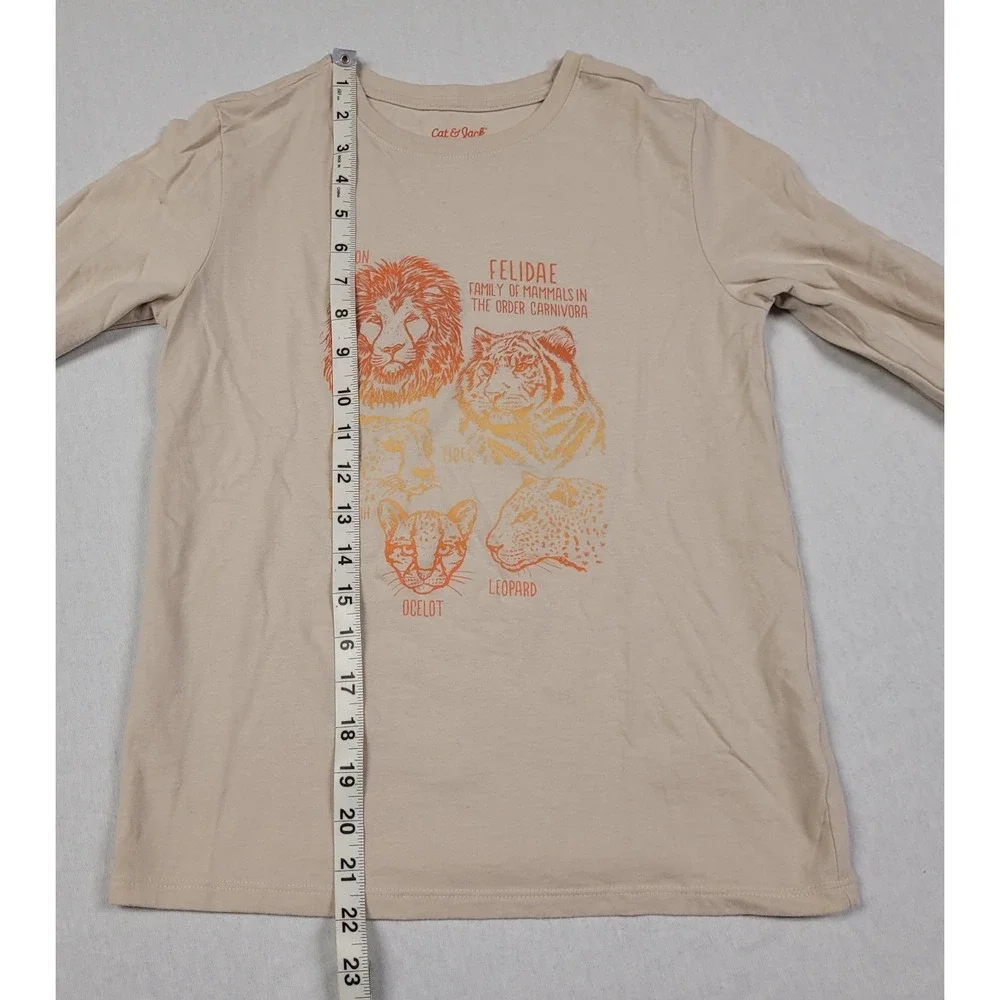 Cat & Jack Boys Beige Wild Cat Graphic Long Sleeve T-Shirt & Brown Jeans Sz M 8